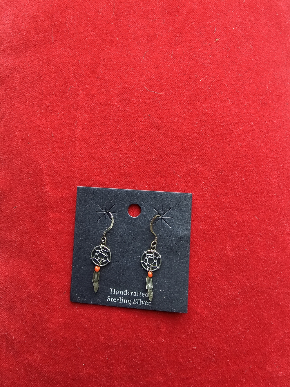 NEW Sterling Silver Dreamcatcher Earrings with Coral Beads